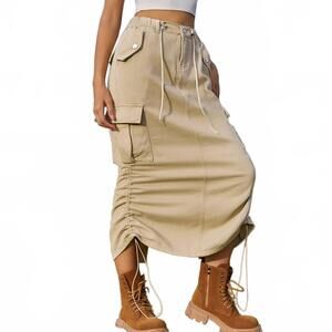 NEW ROSA CLOTHING drawstring elasticated waistband cargo skirt in khaki